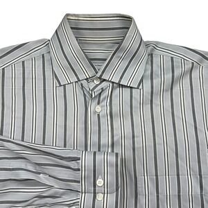 Broini Shirt Mens Medium Gray Striped Button Neiman Marcus Made In Italy